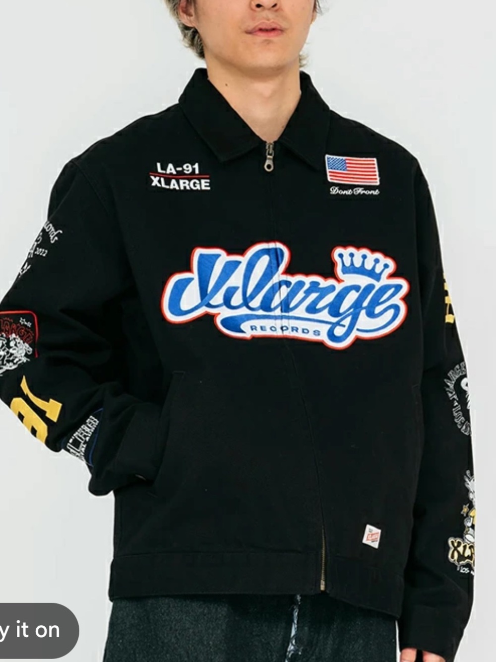 XLARGE racing Black Zip-Front Jacket with Patch Details Japan